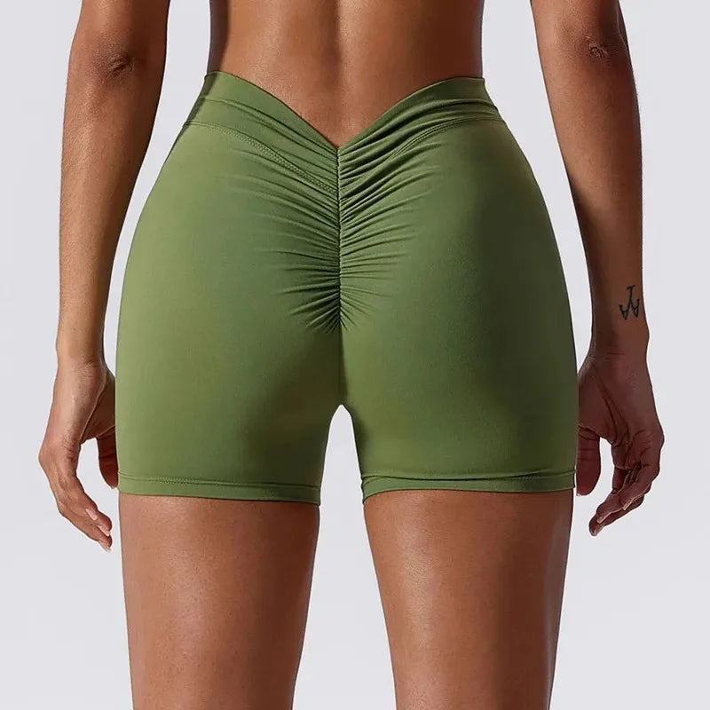 Pantalones cortos de yoga con espalda en V para mujer, para entrenamiento en el gimnasio, push up, deportivos, ajustados, mallas de ciclismo, ropa deportiva jdkg