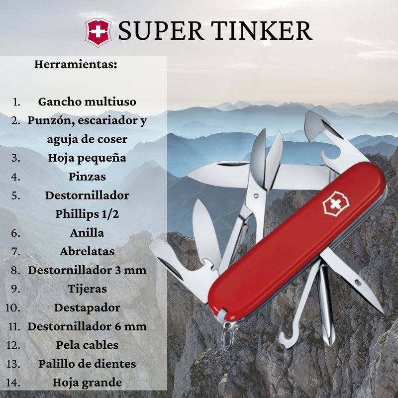 Navaja Multiherramienta Victorinox Navaja Super Tinker 1.4703 Roja Con 14 Funciones Color Rojo