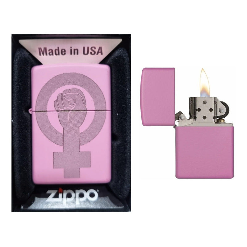 Zippo Rosa Matte Personalizado Nombre Logo + Gasolina 125 Ml