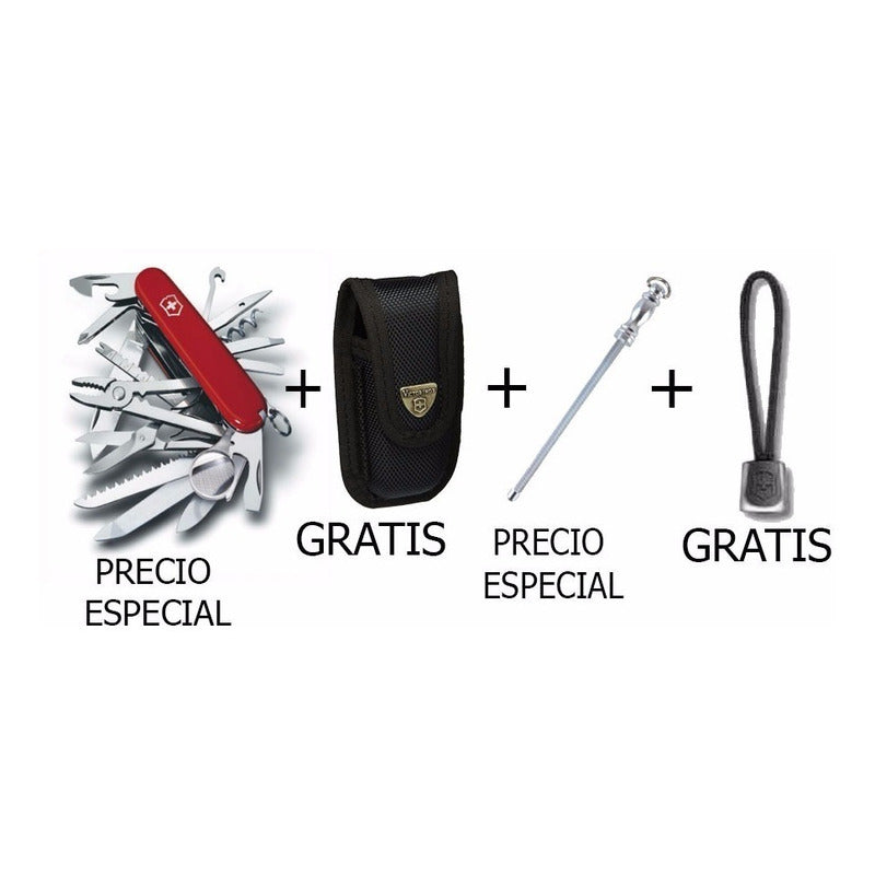 Navaja Swisschamp Victorinox+funda+minichaira+cordon+grabado
