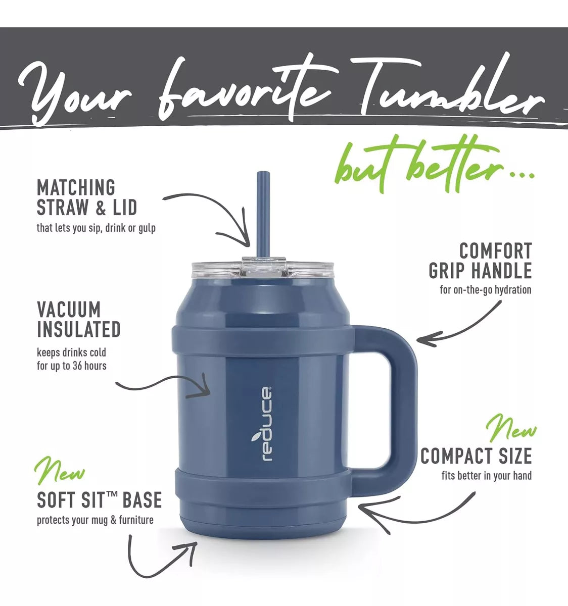 Termo Reduce Cold-1 Mug 50oz (1478ml) Con Agarradera 36 Hrs - MINERAL BLUE