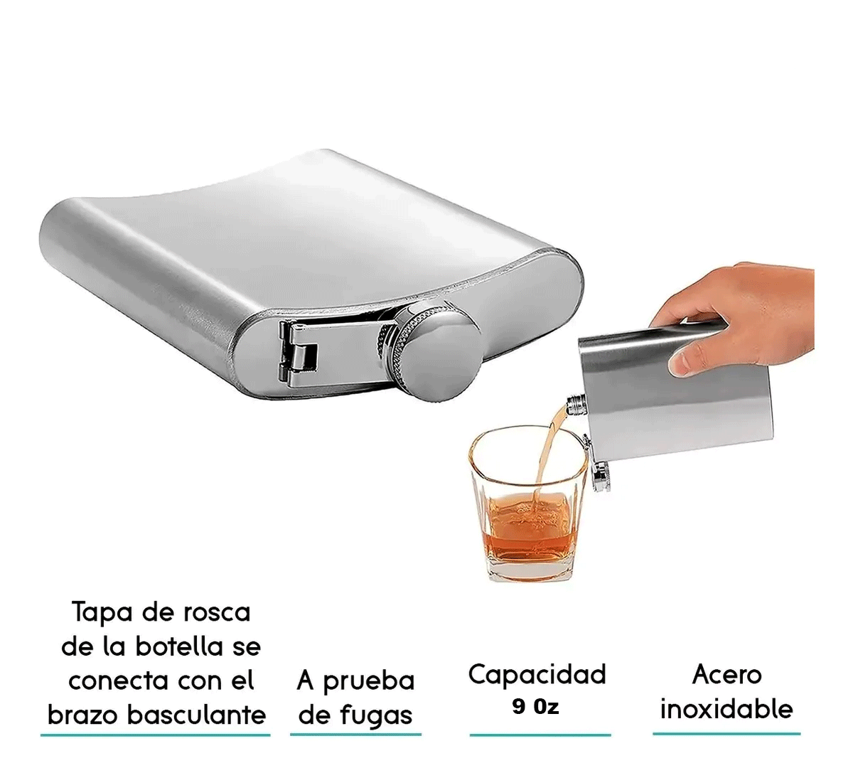 Licorera Anfora 9oz Bolsillo Acero Inoxidable Personalizada