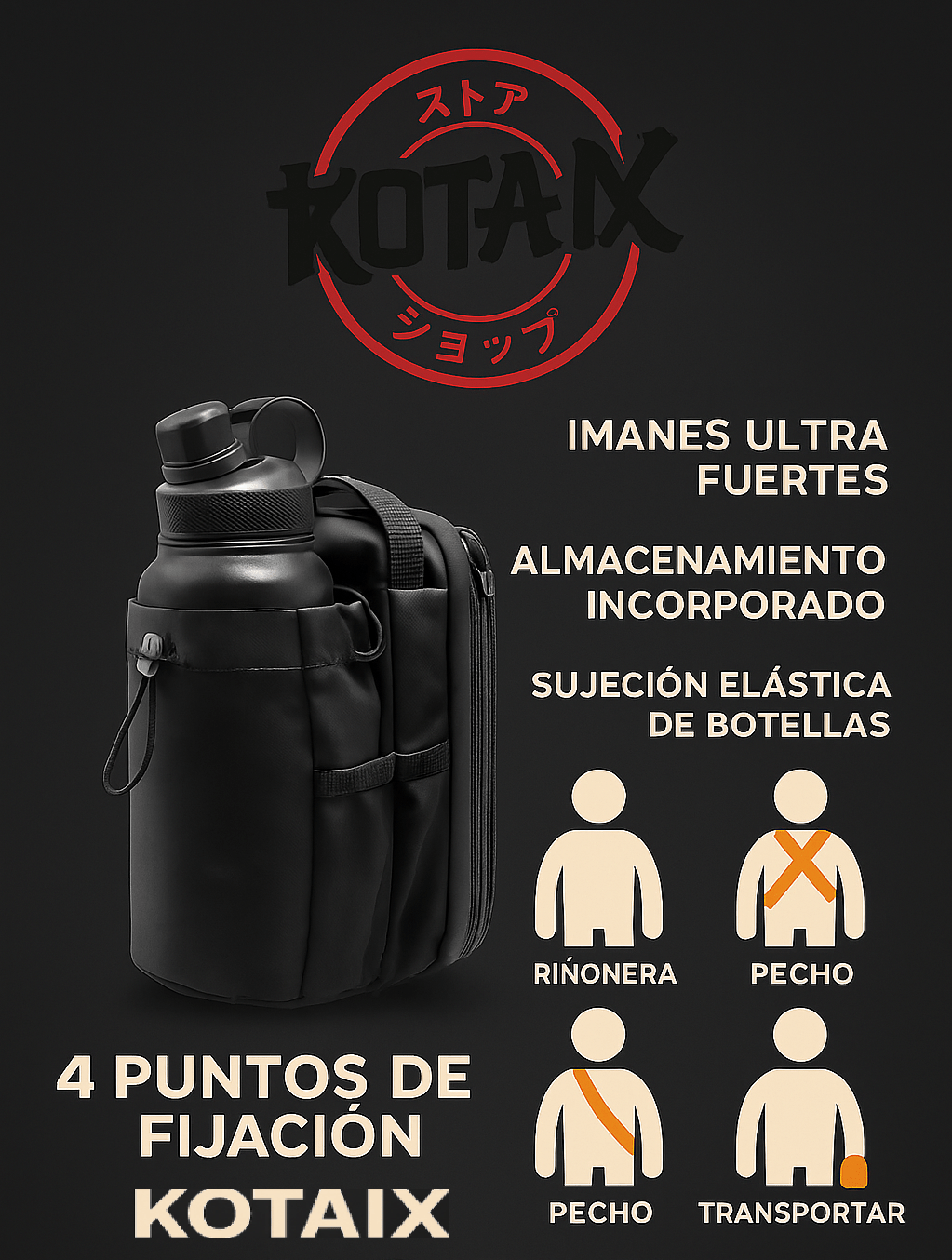 Bolsa de agua con ventosa magnética para fitness, gran capacidad, ideal para gimnasio y bandolera. - SUIZA + XTREME