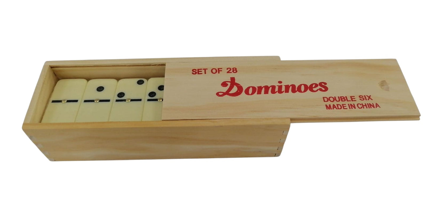 Dominó Color Marfil 28 Piezas Base Dorada Con Caja De Madera