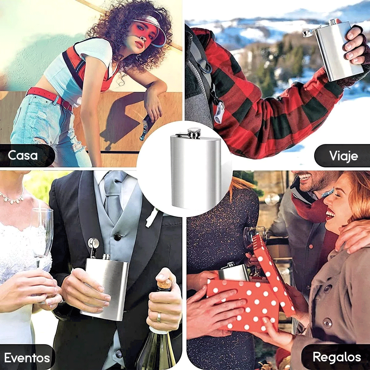 Licorera Anfora 9oz Bolsillo Acero Inoxidable Personalizada