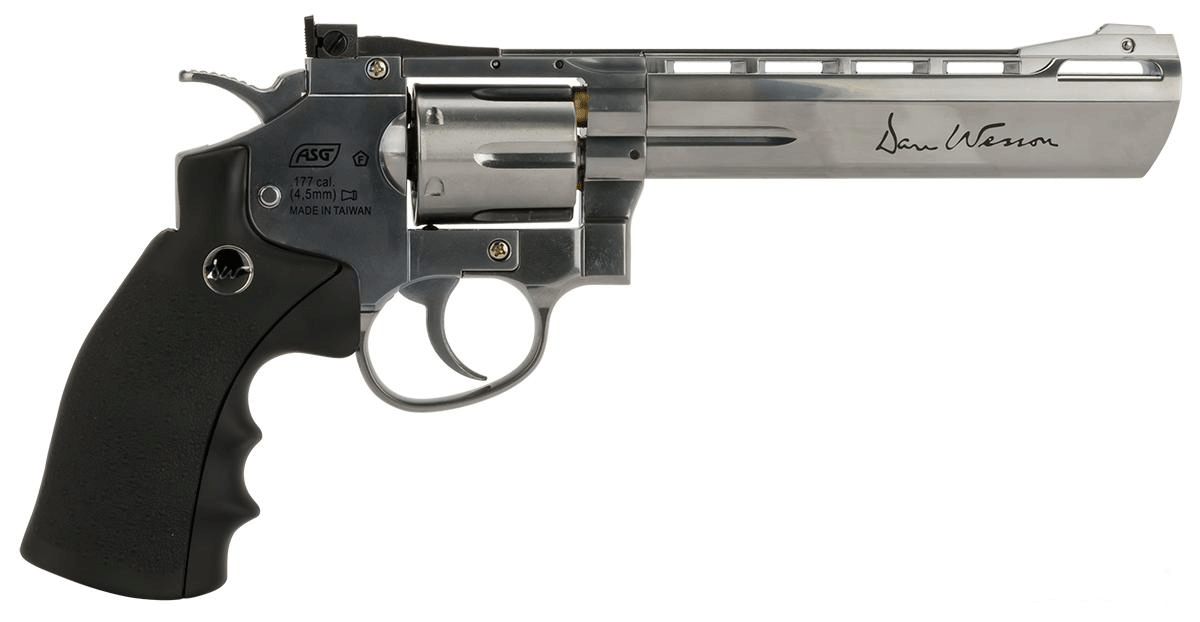 Revolver Dan Wesson 6" Níquel Full Metal CO2 de Postas Calibre .177(4.5mm) - SUIZA + XTREME