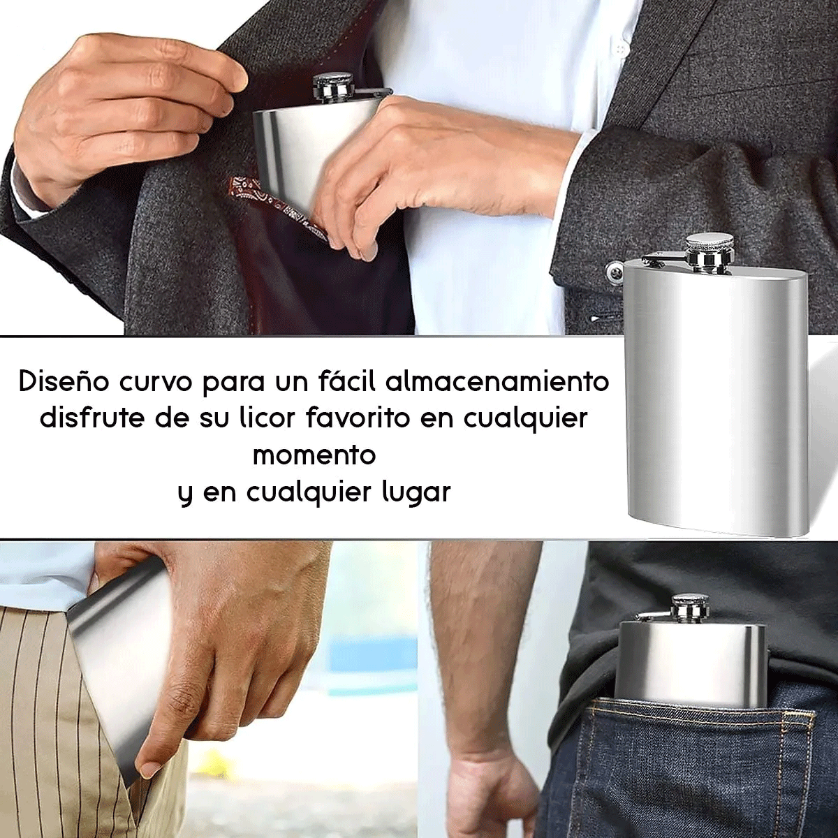 Licorera Anfora 9oz Bolsillo Acero Inoxidable Personalizada