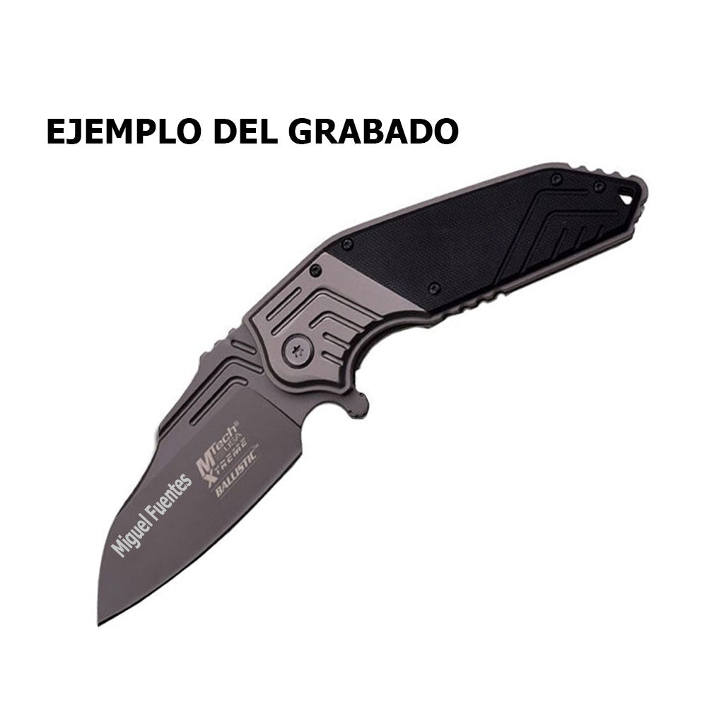 Navaja M-tech Ballistic Negra Apertura Asistida Por Resorte - Mx-a823bk Con Grabado laser en la hoja