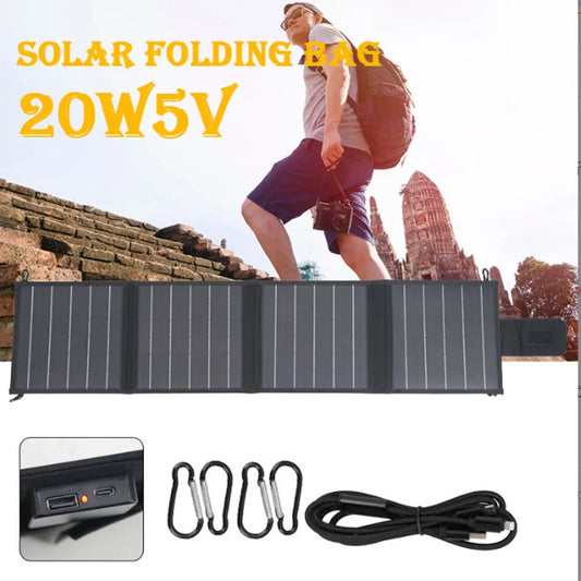 Portable Solar Panel Charger 20W USB for Outdoor Adventures Lightweight and Foldable Design for Camping and Hiking