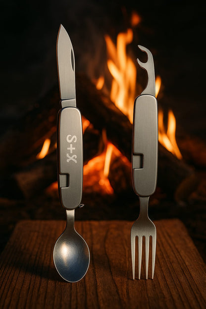 Set De Cubiertos Plegables S+X Campismo Viaje Navaja Multiuso Con Grabado Personalizado con Laser