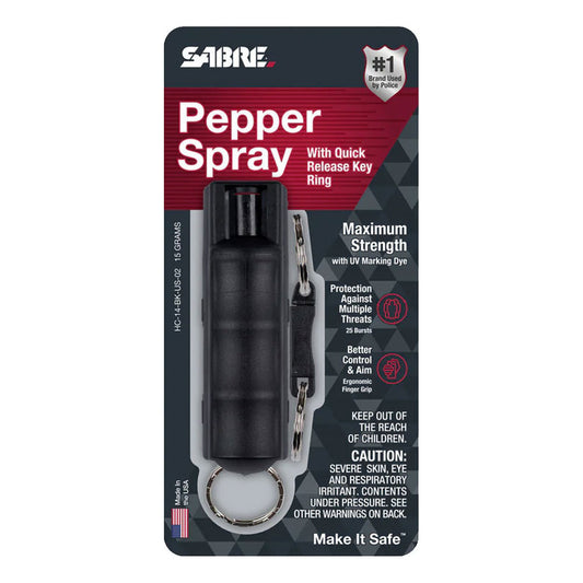 Gas Pimienta Marca Sabre Llavero Duro Quick 15 Gramos Negro