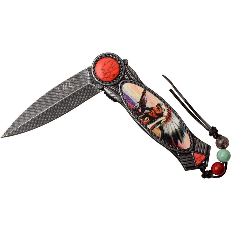 Navaja Indio Nativo Americano Master Collection Red Piedras Color Stonewashed/rojo