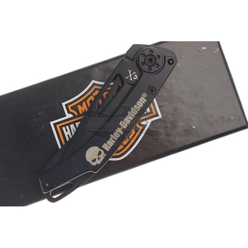 Mini Navaja Negra Harley Davidson Con Clip Para Billetes Cal