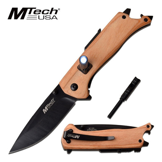 Navaja Mtech Usa Apertura Manual con pedernal Arrancador Fuego y Abrelatas