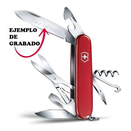 Navaja Climber Roja 14 Usos Victorinox Con Funda, Cordón y Grabado Laser en Hoja
