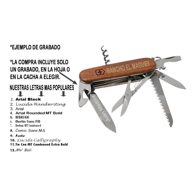 Navaja Huntsman De Madera Cordonvx Y Grabado Gratis