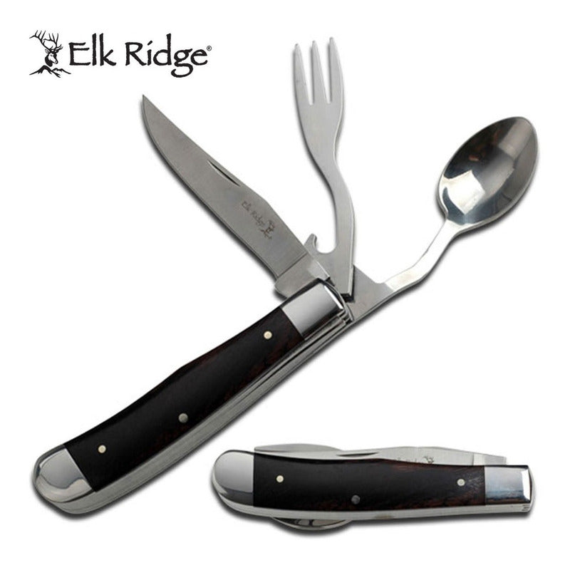 Navaja Elk Ridge Para Acampar Con Cuchara Tenedor Y Cuchillo con Personalizado Laser en la Hoja