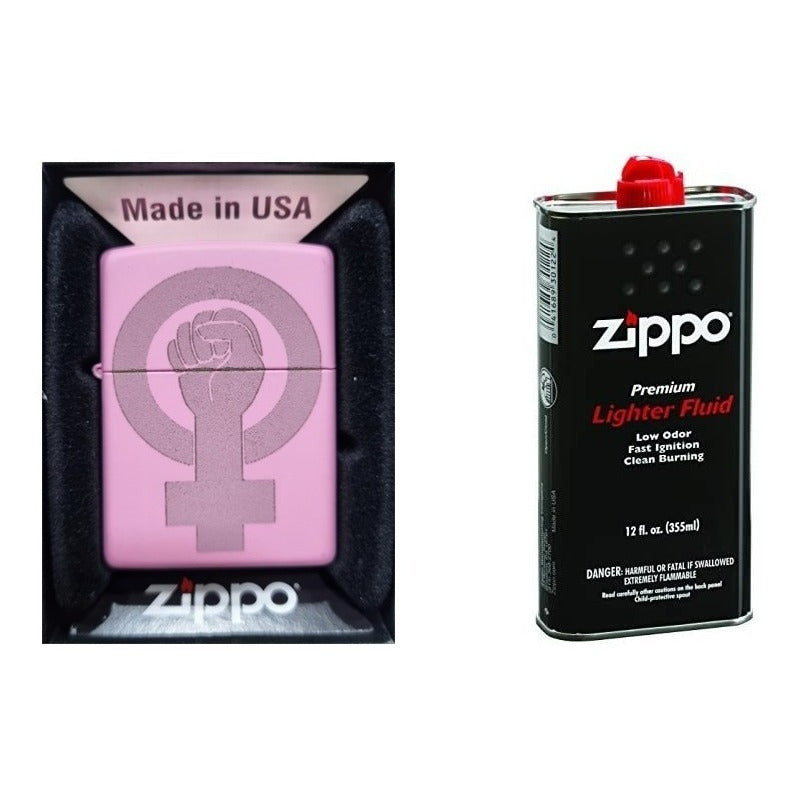 Zippo Rosa Matte Personalizado Nombre Logo + Gasolina 125 Ml