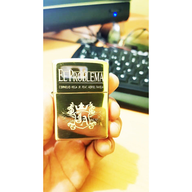 Paquete Zippo Dorado Personalizado Con Grabado Fotografia,