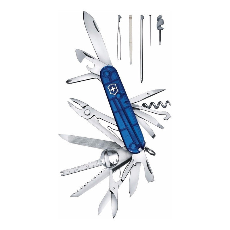 Navaja Victorinox  Swiss Champ Azul Transparente Mas Grabado