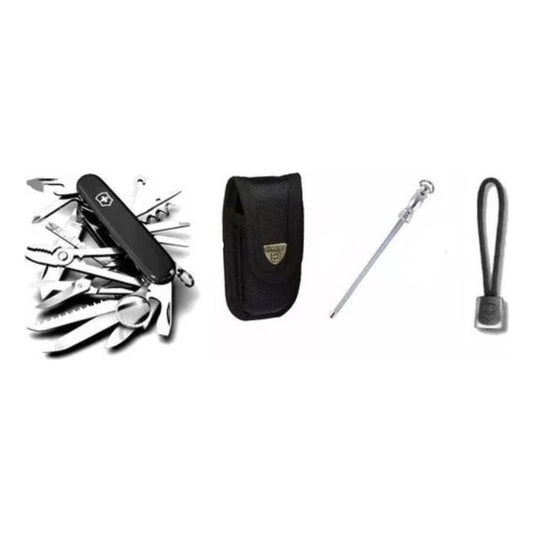 Navaja Swisschamp Negra + Minichaira + Funda + Cordon