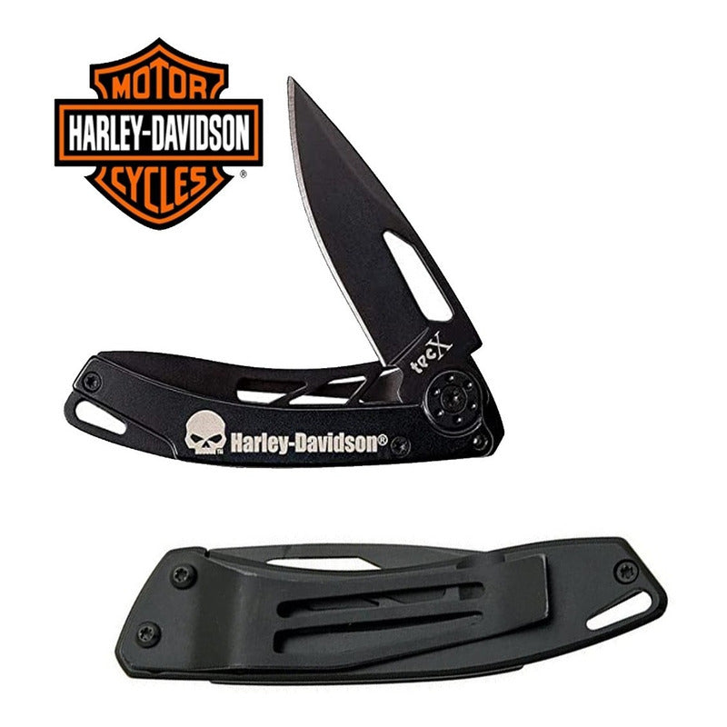 Mini Navaja Negra Harley Davidson Con Clip Para Billetes Cal