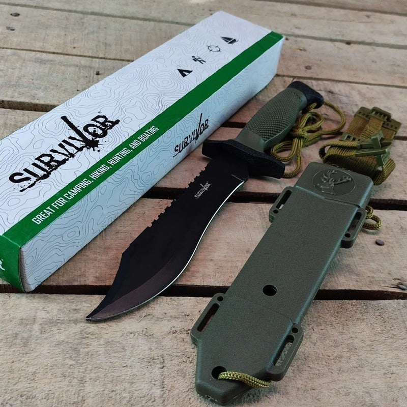 Cuchillo De Cacería Survivor Hk-6001 Negro Con Tu Nombre