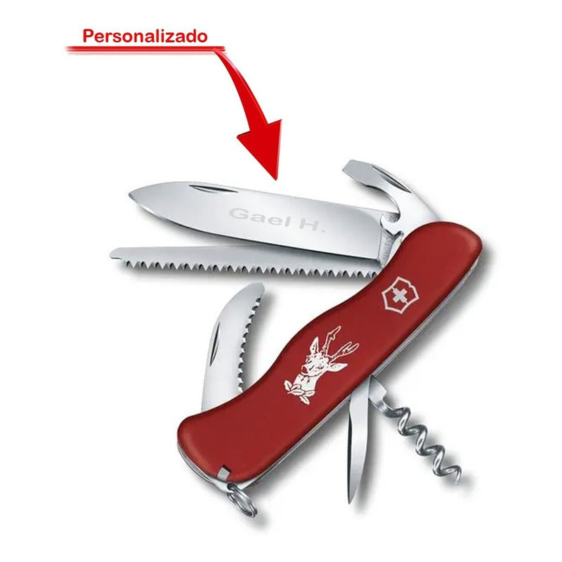 Navaja Victorinox Hunter Rojo 12 Funciones 0.8573 con Personalizado Laser En Hoja