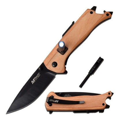 Navaja Mtech Usa Apertura Manual con pedernal Arrancador Fuego y Abrelatas