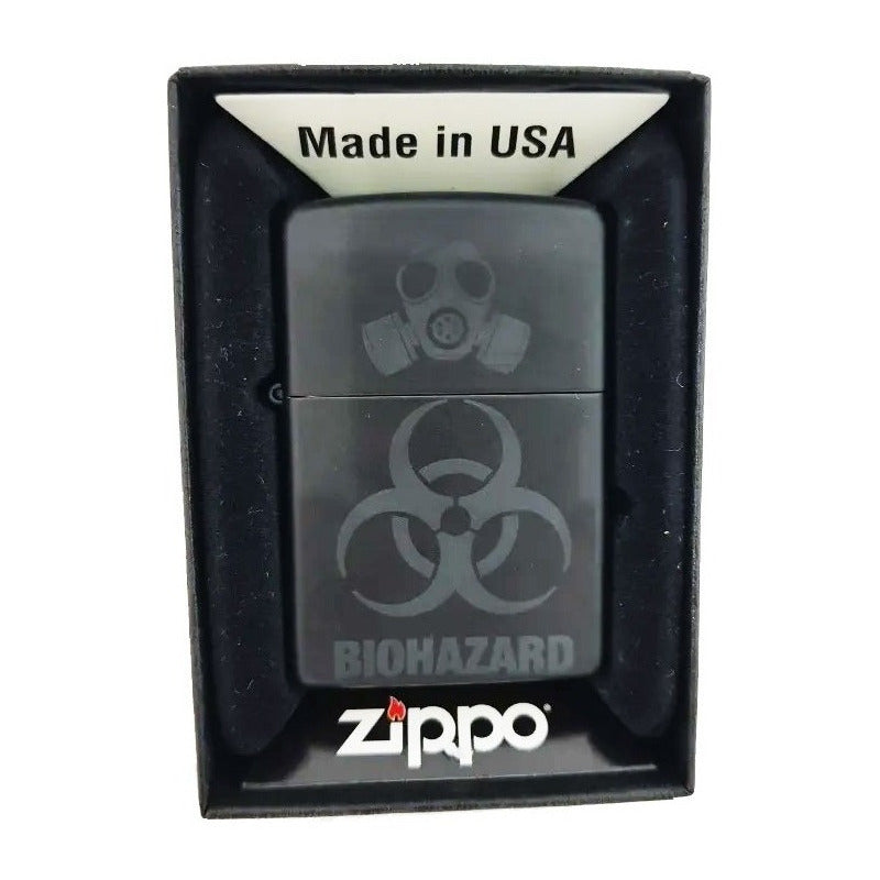 Encendedor Zippo Negro Grabado Con Biohazard. Envio Gratis.