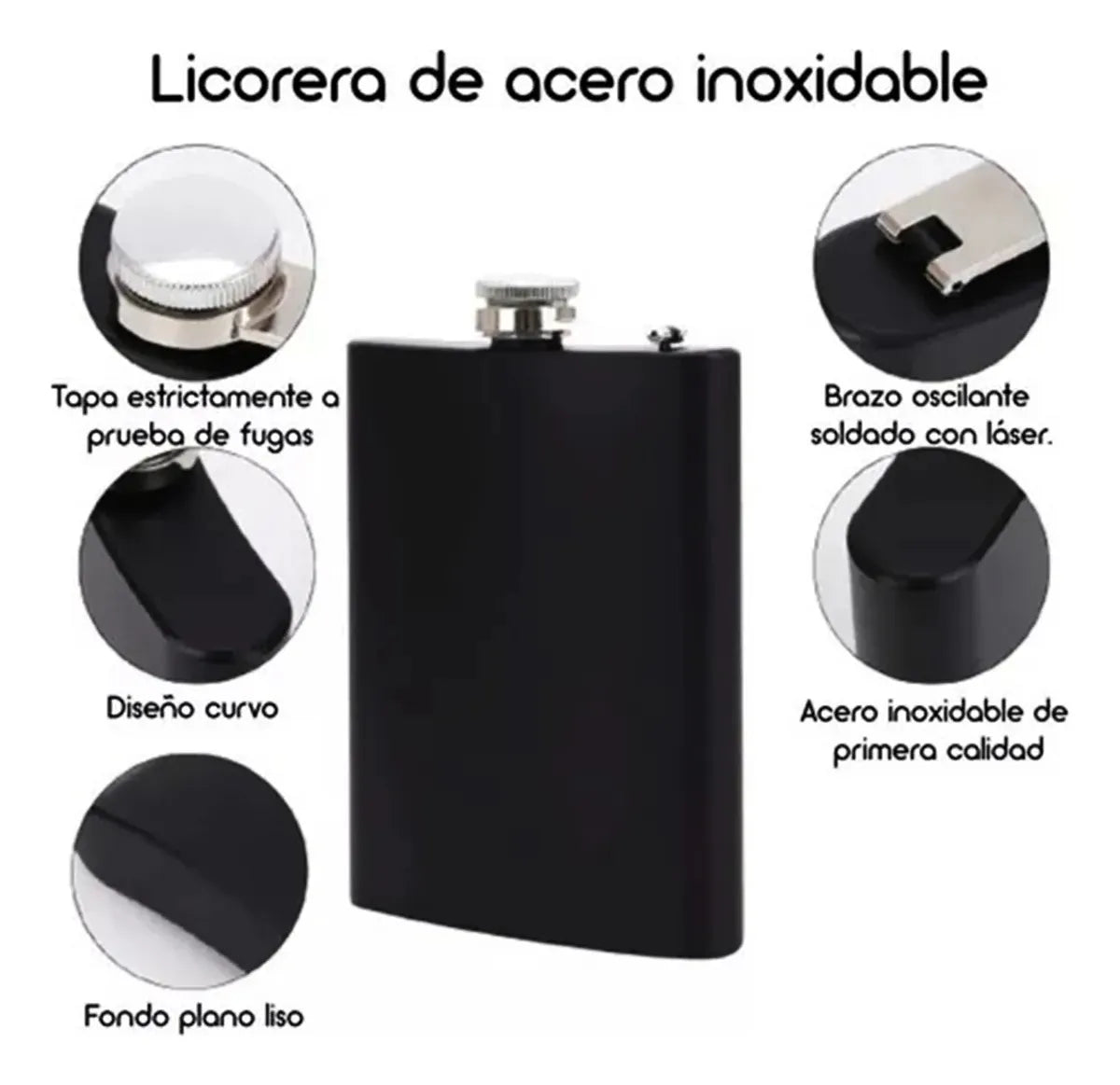 Licorera Anfora 8oz Bolsillo Acero Inoxidable Personalizada - Negra