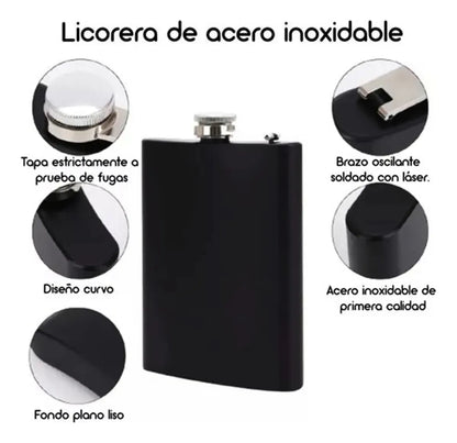 Licorera Anfora 8oz Bolsillo Acero Inoxidable Personalizada - Negra