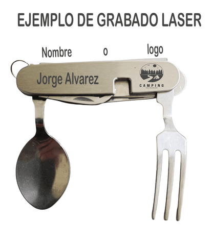 Set De Cubiertos Plegables S+X Campismo Viaje Navaja Multiuso Con Grabado Personalizado con Laser