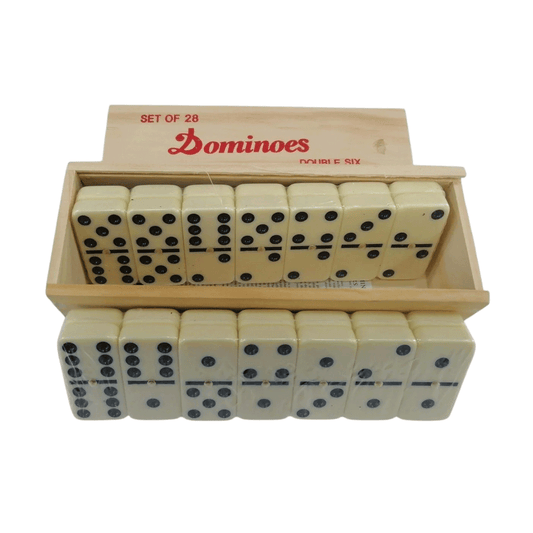 Dominó Color Marfil 28 Piezas Base Dorada Con Caja De Madera