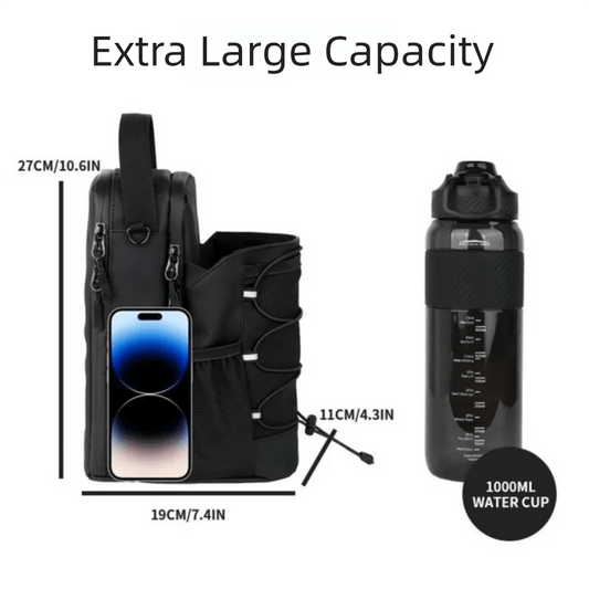 Bolsa bandolera magnética para botella de agua, ajustable, de gran capacidad, para gimnasio, con correa para el hombro, portátil, para deportes - SUIZA + XTREME