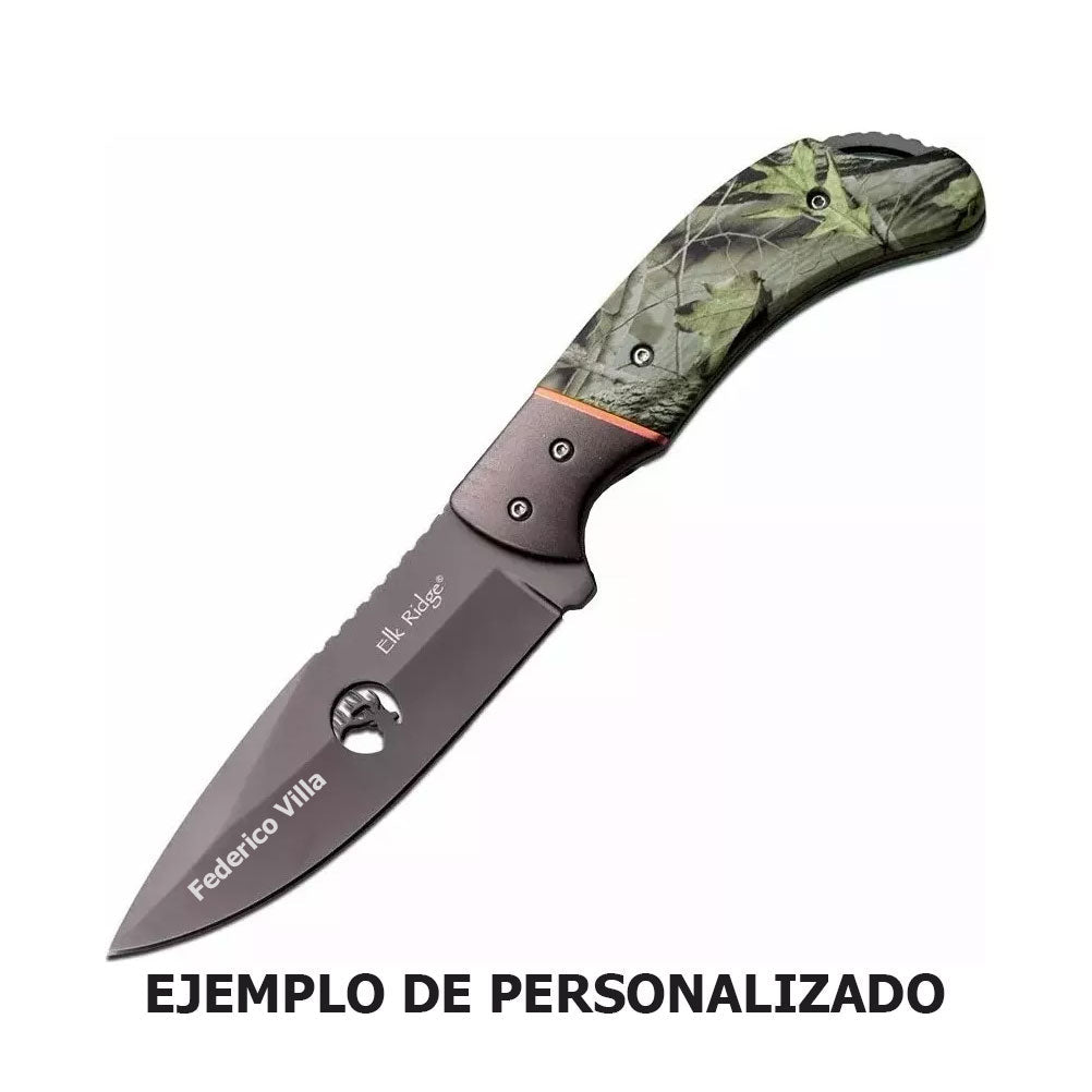 Cuchillo De Caceria Full Tang Elk Ridge 554 Camo Con Personalizado Laser en la hoja - SUIZA + XTREME