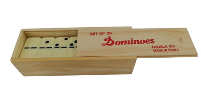 Dominó Color Marfil 28 Piezas Base Dorada Con Caja De Madera