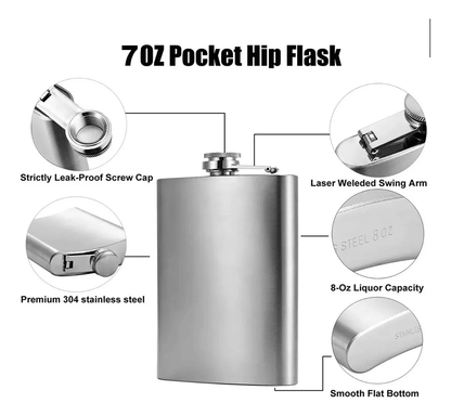 Licorera Anfora 7oz Bolsillo Acero Inoxidable Personalizada - Acero - SUIZA + XTREME