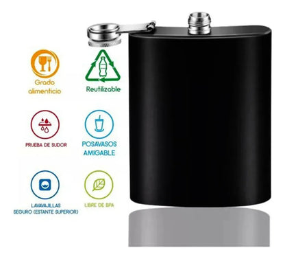 Licorera Anfora 7oz Bolsillo Acero Inoxidable Personalizada - Negra - SUIZA + XTREME