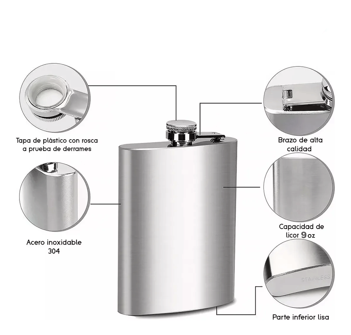 Licorera Anfora 9oz Bolsillo Acero Inoxidable Personalizada - SUIZA + XTREME