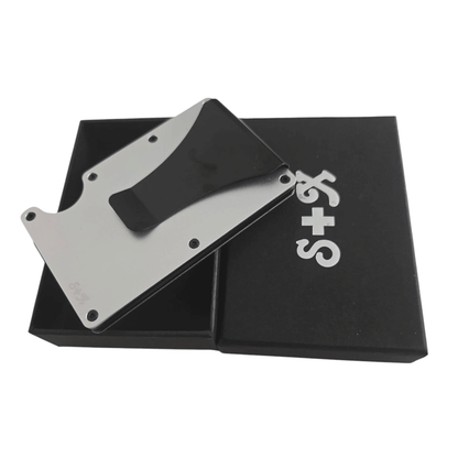 Money Clip S + X Para Tarjetas Y Billetes De Alta Calidad Con Personalizado Laser - Gris Metalico - SUIZA + XTREME