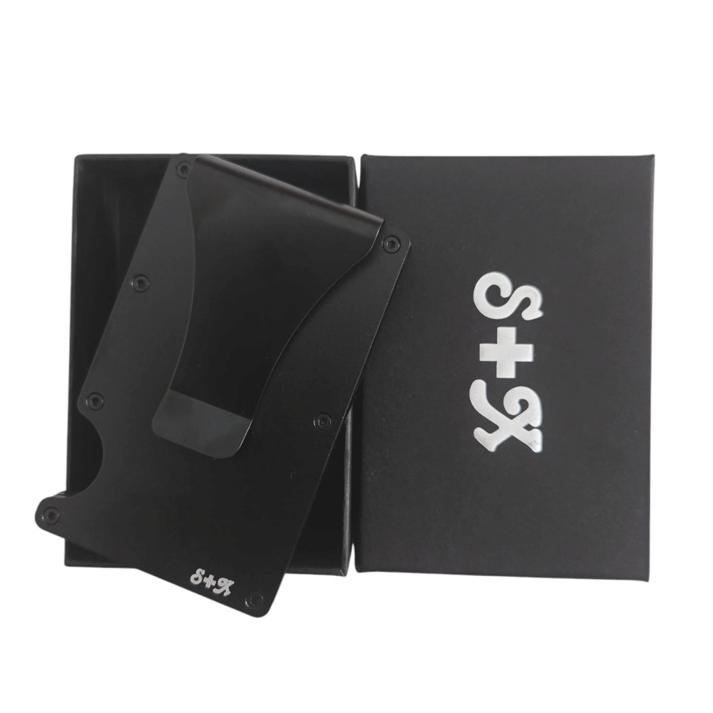 Money Clip S + X Para Tarjetas Y Billetes De Alta Calidad Con Personalizado Laser - Negro - SUIZA + XTREME