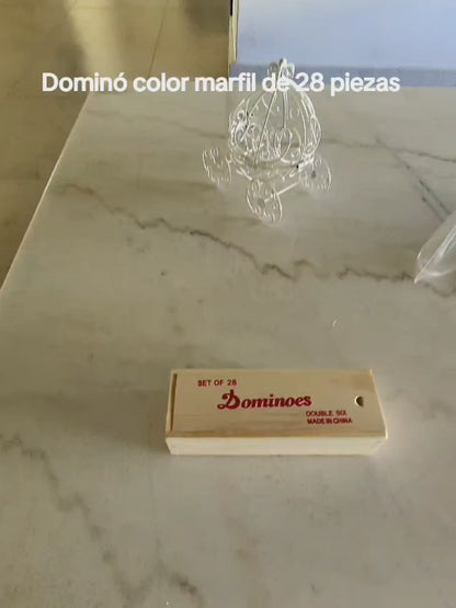 Dominó Color Marfil 28 Piezas Base Dorada Con Caja De Madera