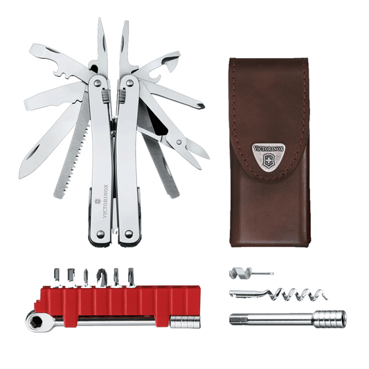 Victorinox Swiss Tool Spirit X Plus Ratchet, Funda De Piel Color Cafe - SUIZA + XTREME
